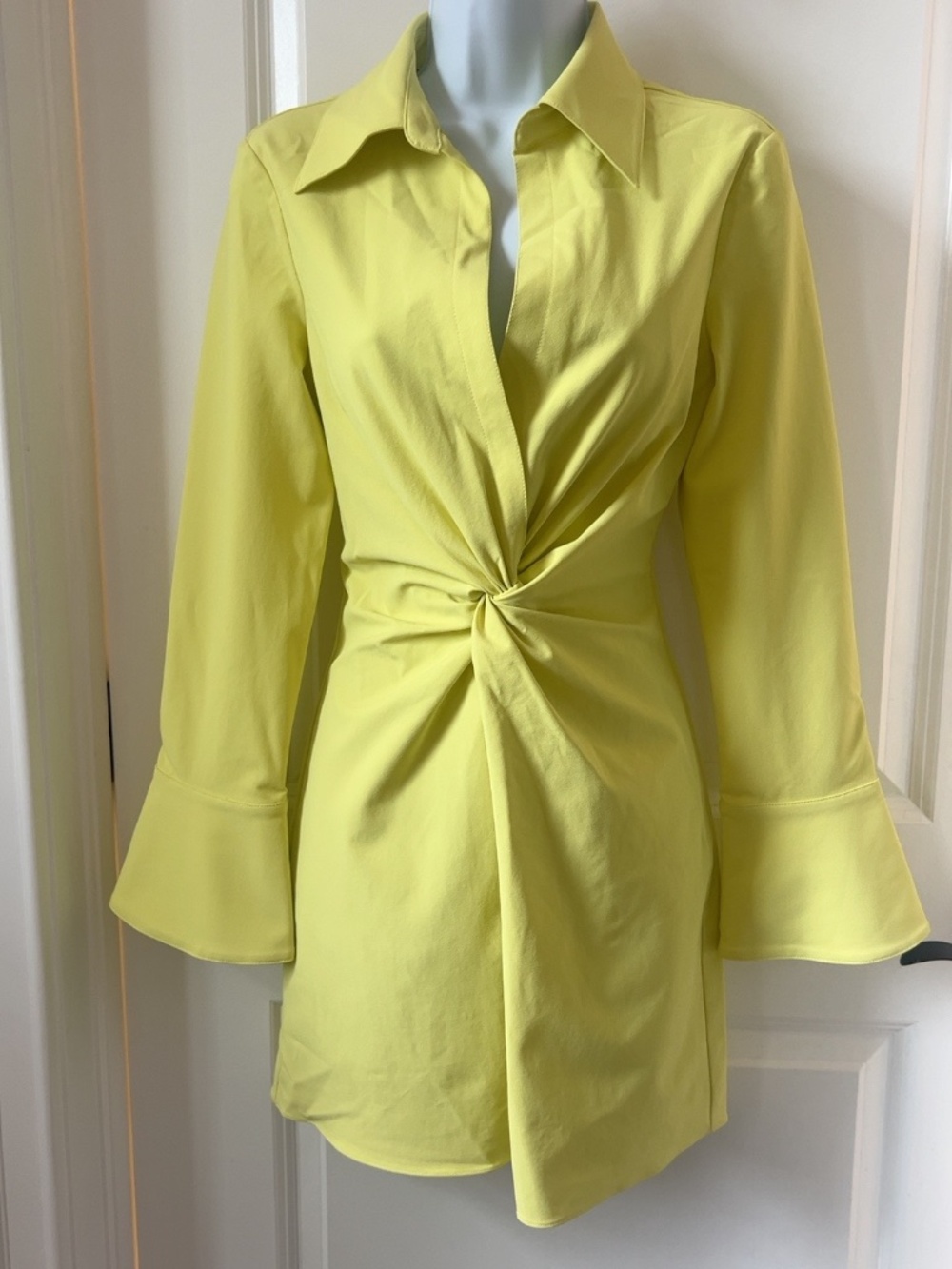 Cinq à Sept Chartreuse Twist-Front Mini Dress — Size 2